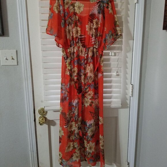 Womens Floral Maxi Dress With Short Sleeves & Empire Waist By Carters Sheer Oran - Picture 3 of 5